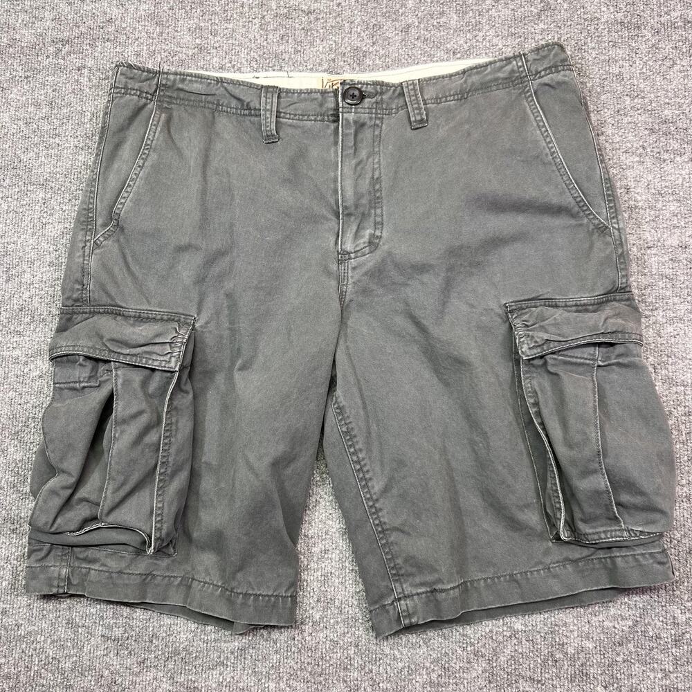 KIRRA Cargo Shorts Mens 34 Gray Canvas Cotton Relaxed Fit 10 Inseam Casual